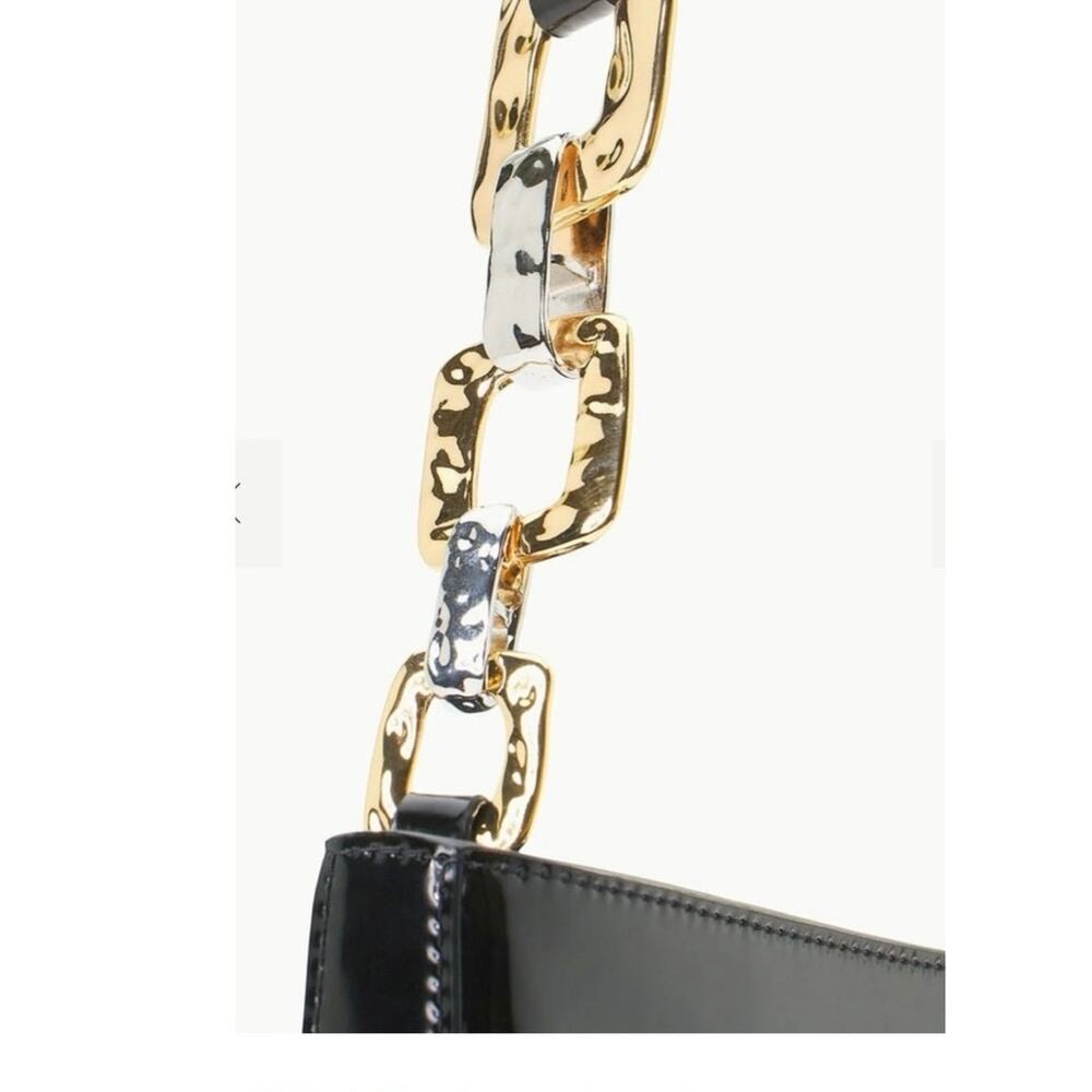 NWT Staud - Colt Shoulder Black Bag w Chain Detail Gold Silver - Picture 4 of 8